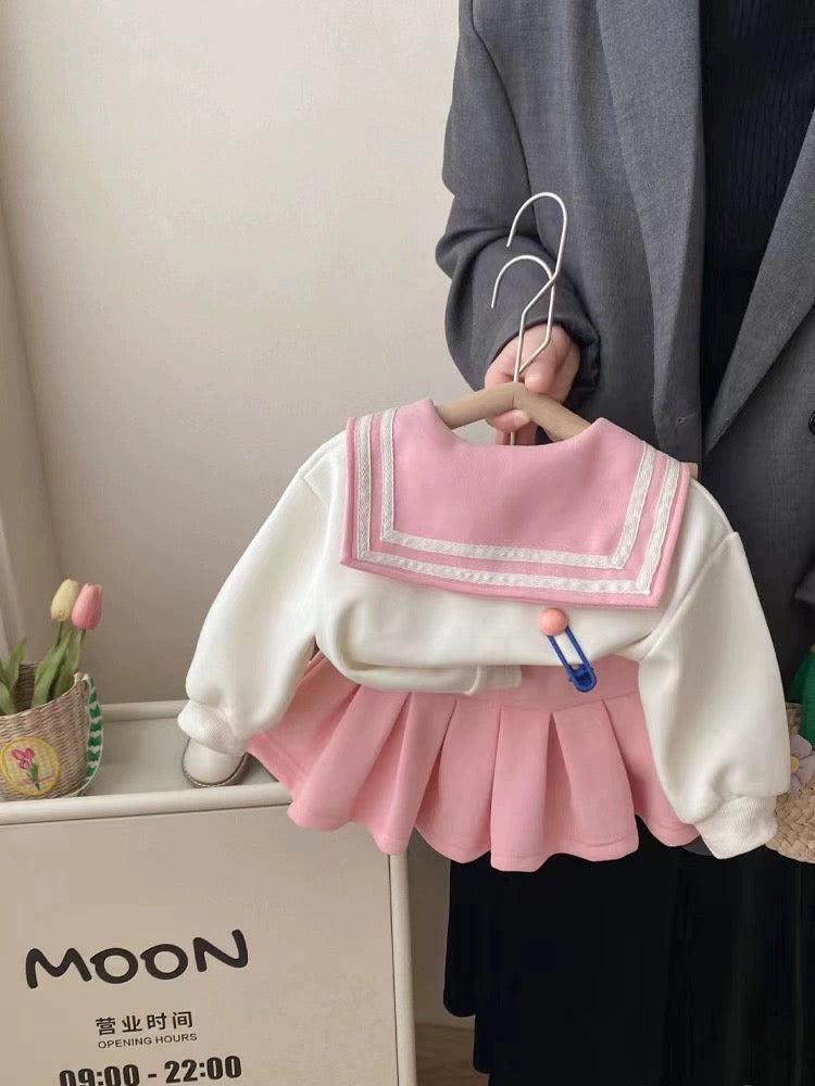 CREAM SWEATER WITH PINK SKIRT SET