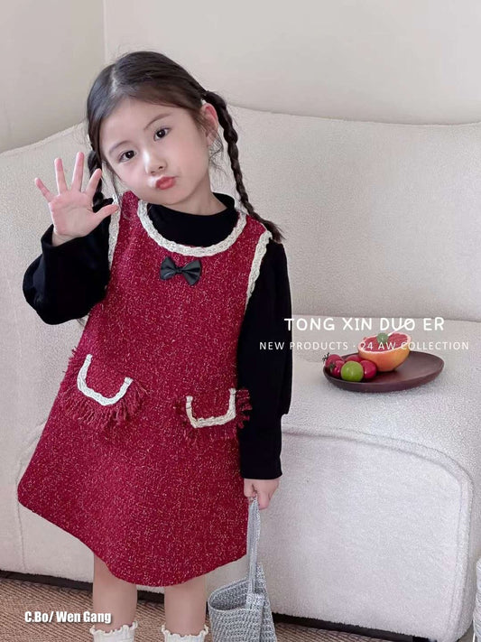 BLACK TURTLE TOP WITH RED DRESS SET