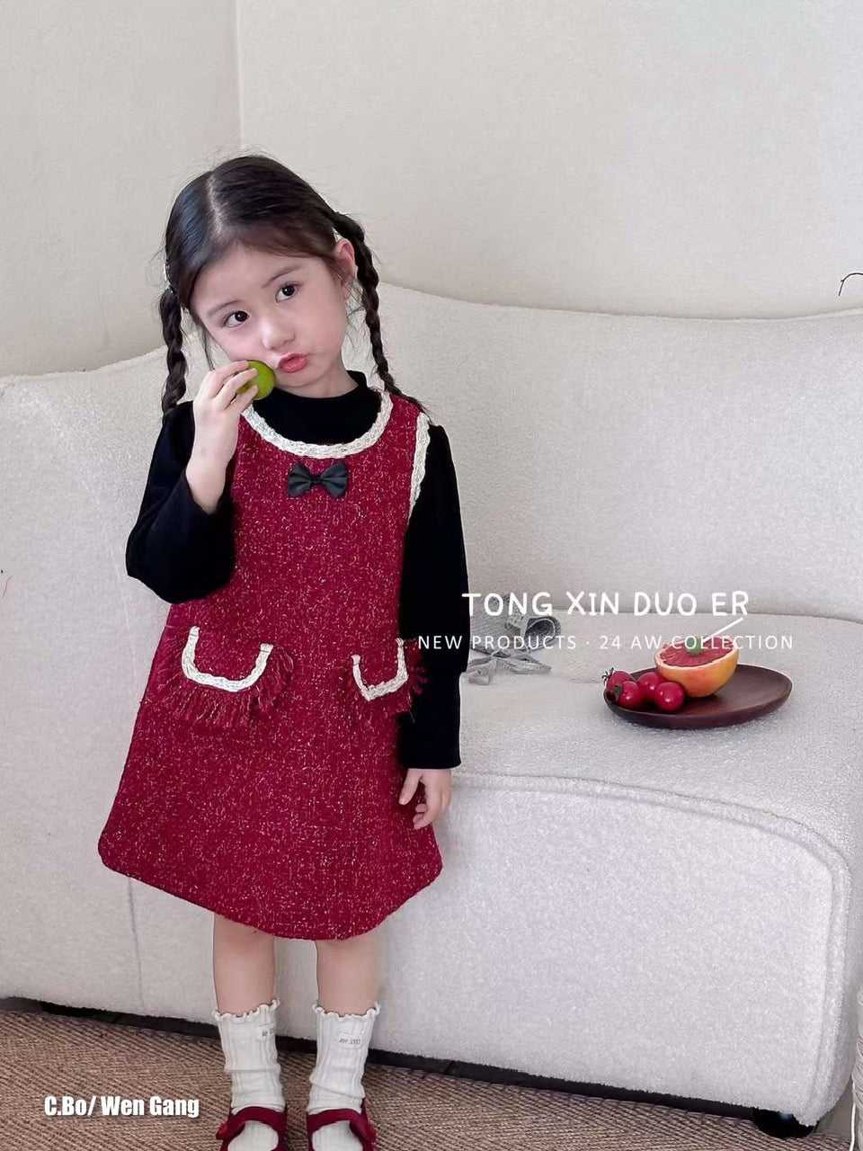 BLACK TURTLE TOP WITH RED DRESS SET