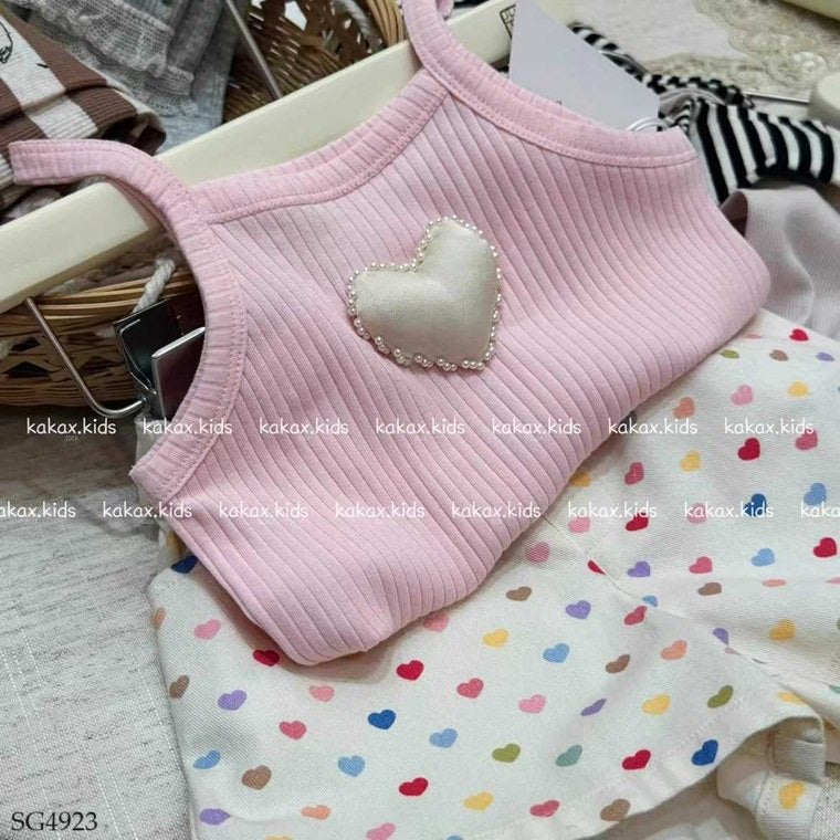 HEART PINK TOP WITH SHORT SET