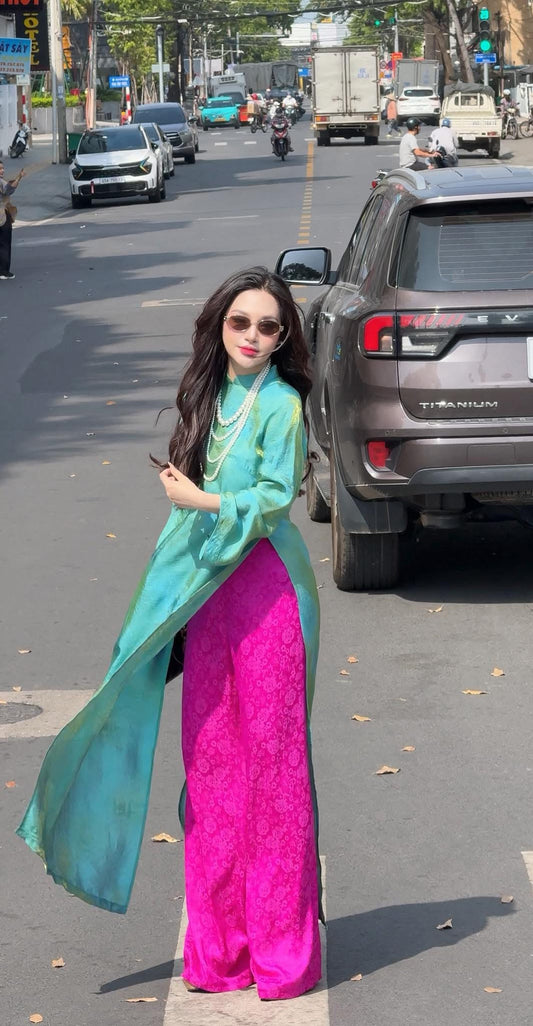 Kim - Teal Green Silk Áo Dài - Traditional Vietnamese Dress for Women | Wedding Guest Gown