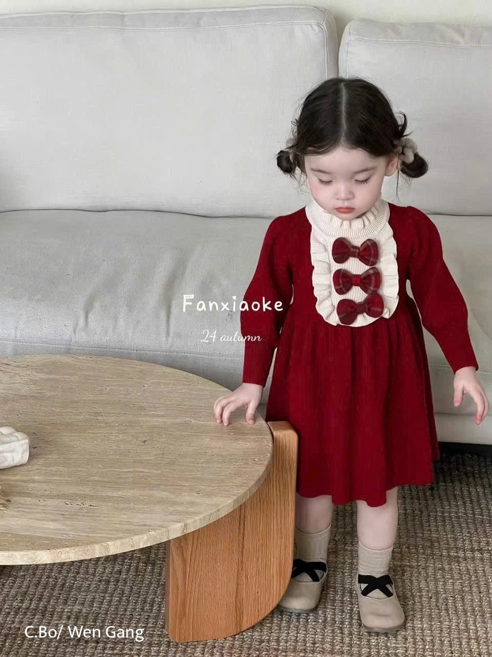 RED BOW WOOLEN DRESS