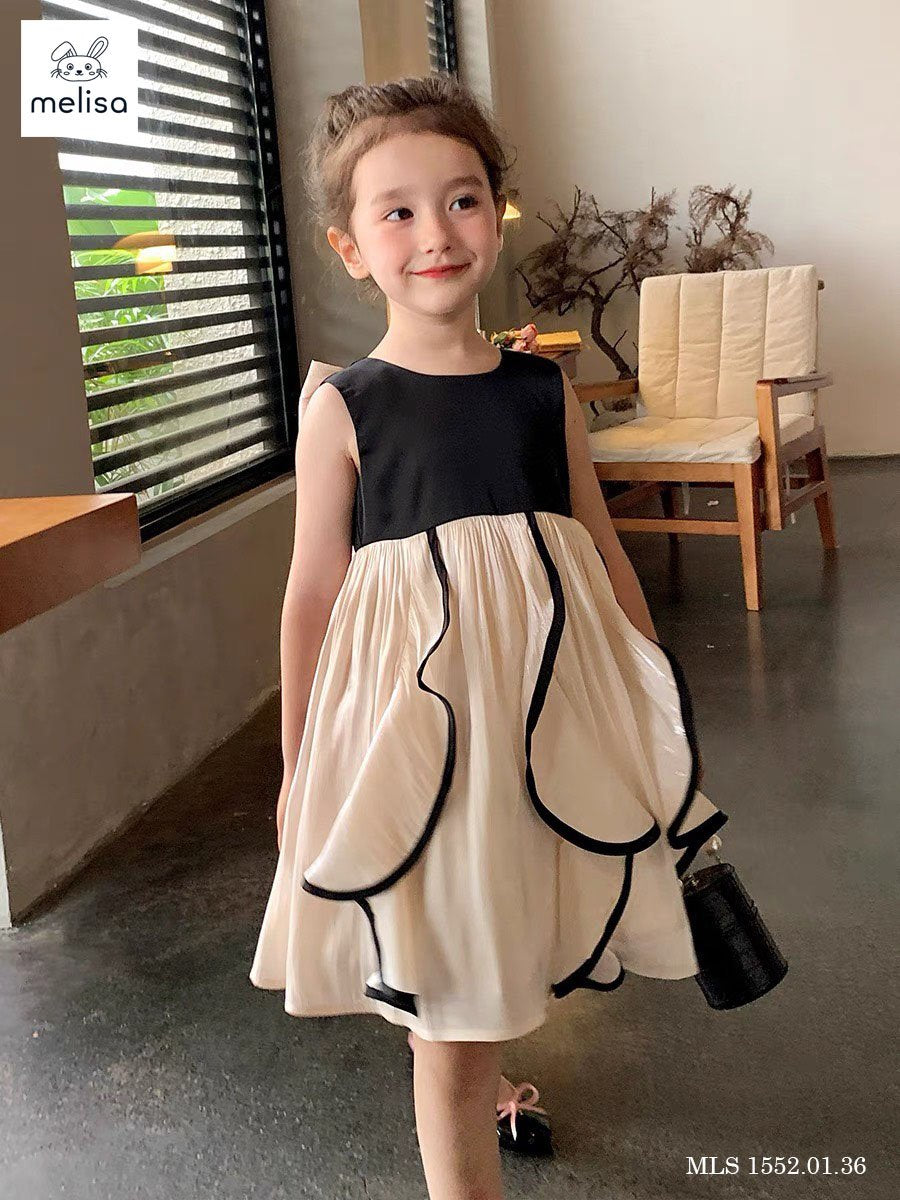 BACK BOW BLACK AND CREAM DRESS