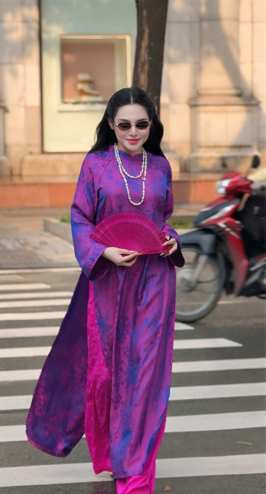 Kim - Purple Silk Áo Dài - Traditional Vietnamese Dress for Women | Wedding Guest Gown