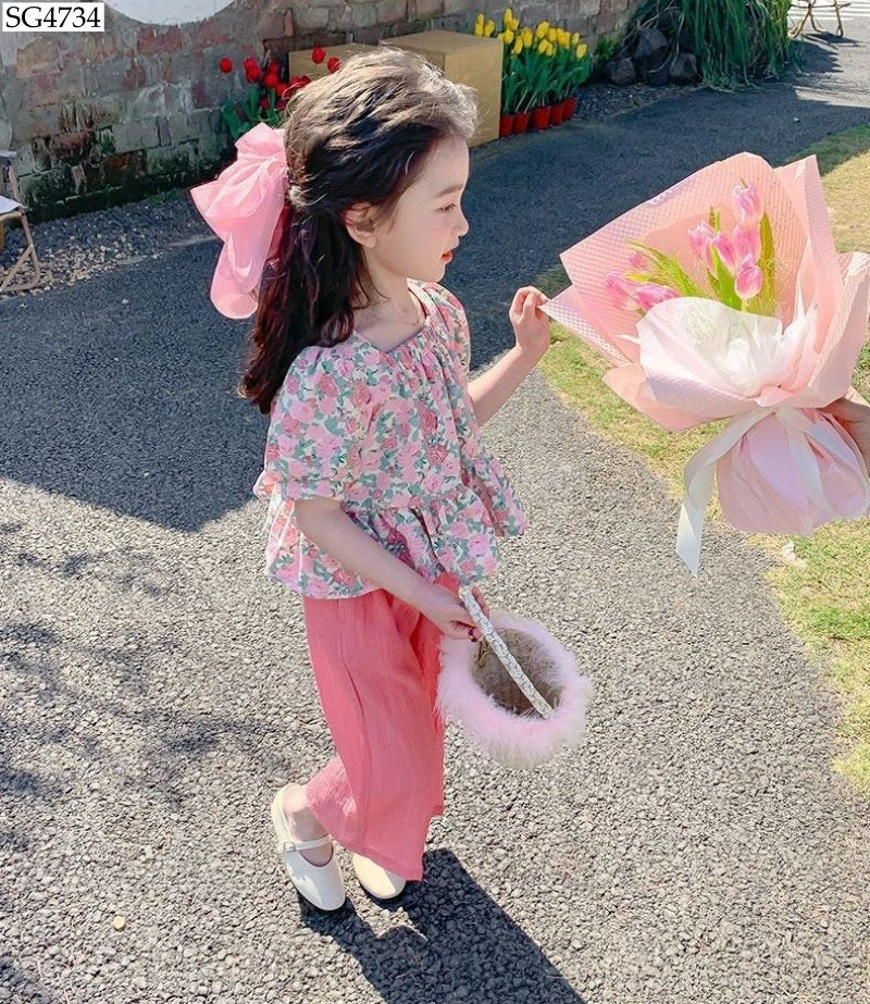 PINK FLORAL TOP WITH PANTS SET