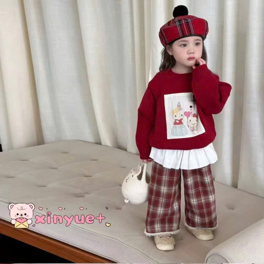 RED WOOLEN TOP WITH PANTS SET