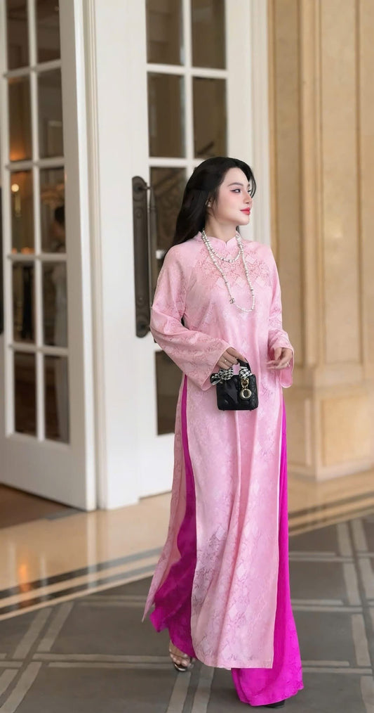 Kim - Rose Pink Silk Áo Dài - Traditional Vietnamese Dress for Women | Wedding Guest Gown
