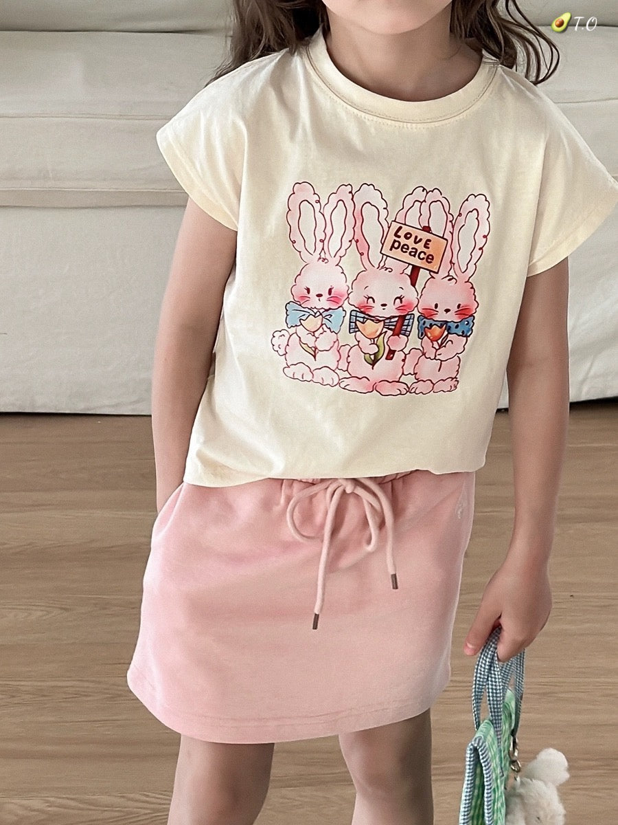 WHITE RABBIT TOP AND PINK SKIRT SET