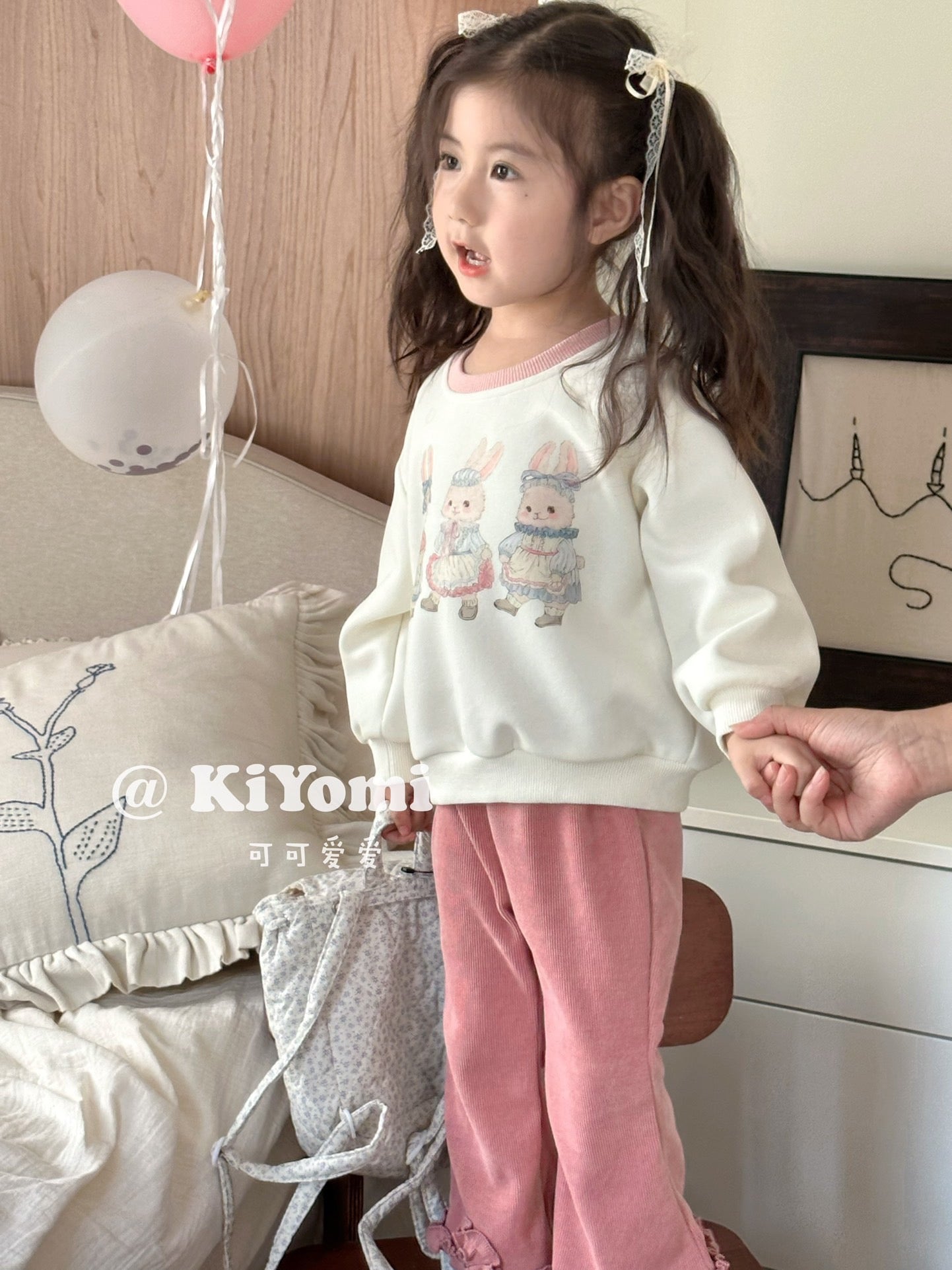 WHITE RABBIT SWEATER WITH PINK PANT SET