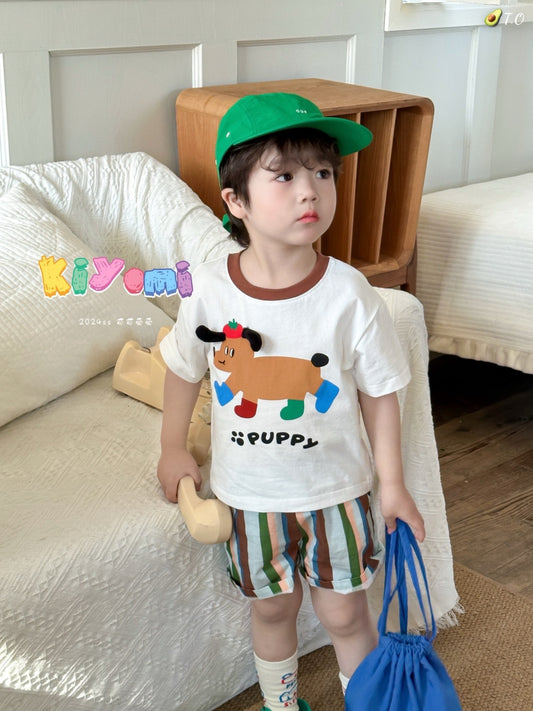 PUPPY TOP WITH COLOR VERTICAL SHORT SET