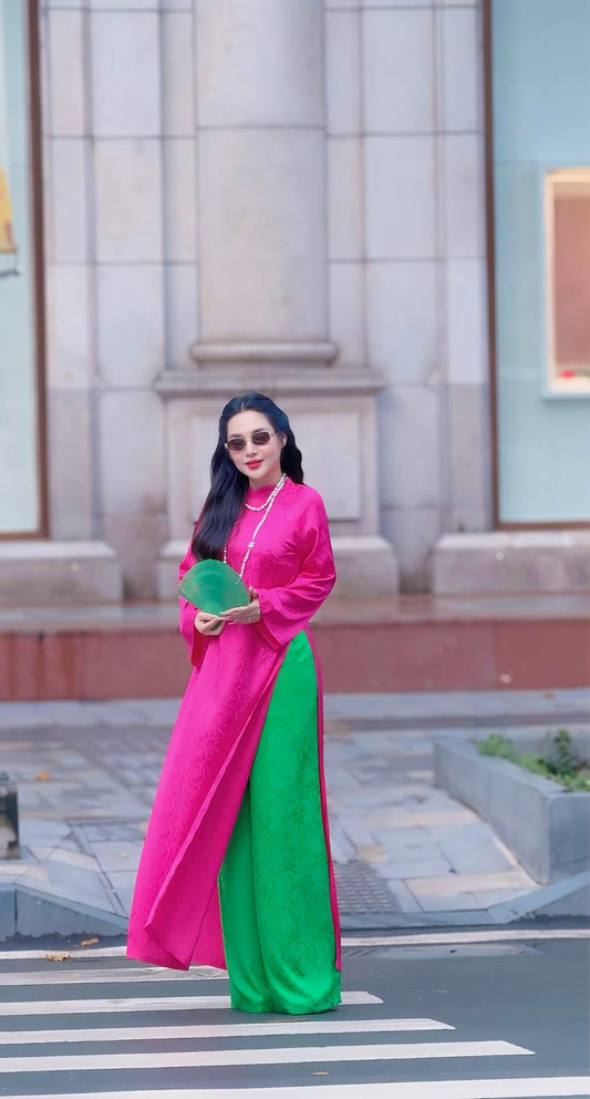 Kim - Pink Silk Áo Dài - Traditional Vietnamese Dress for Women | Wedding Guest Gown