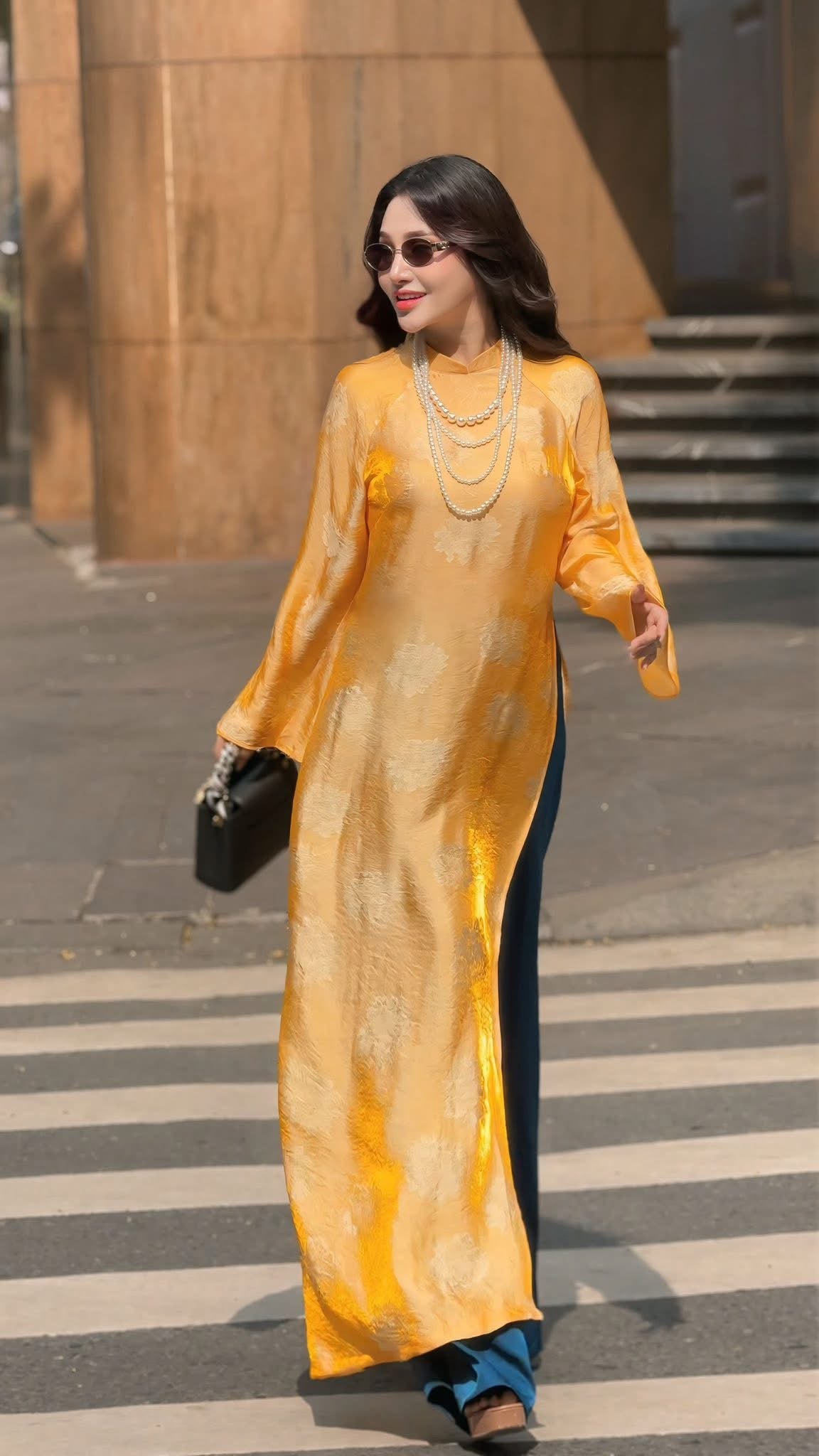 Kim - Orange Silk Áo Dài - Traditional Vietnamese Dress for Women | Wedding Guest Gown