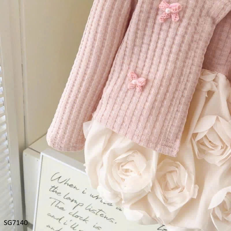 ROSE DRESS WITH PINK CARDIGAN SET