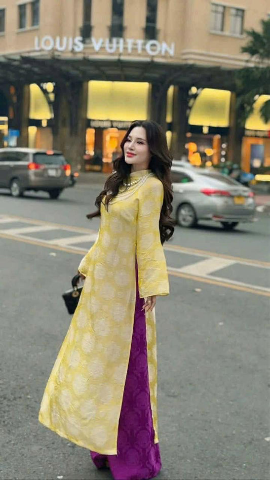 Kim - Yellow Silk Áo Dài - Traditional Vietnamese Dress for Women | Wedding Guest Gown
