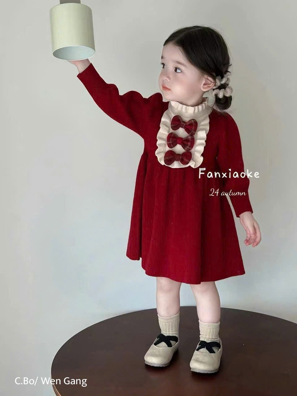 RED BOW WOOLEN DRESS