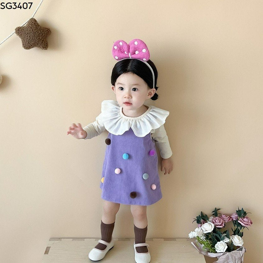 WHITE COLLAR TOP AND VIOLET OVERALL SET