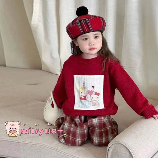 RED WOOLEN TOP WITH PANTS SET