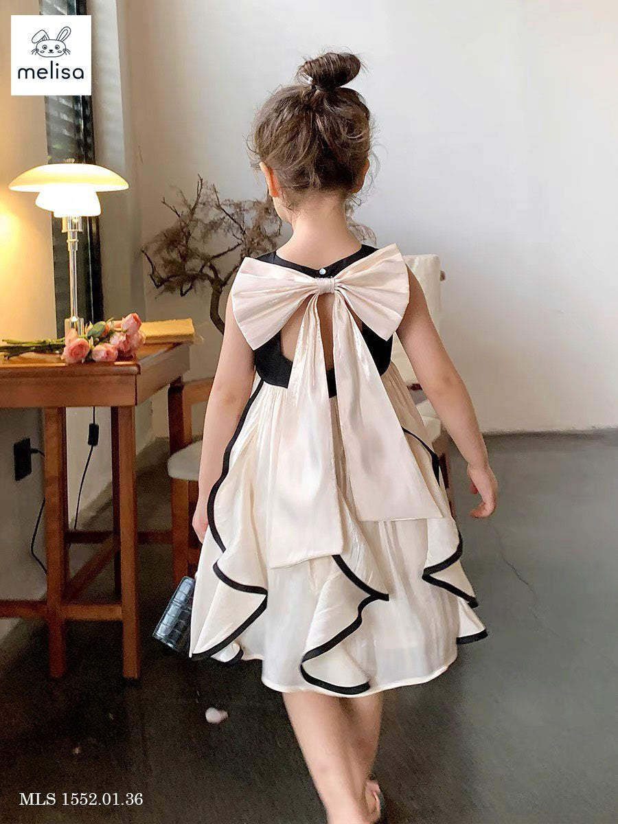 BACK BOW BLACK AND CREAM DRESS