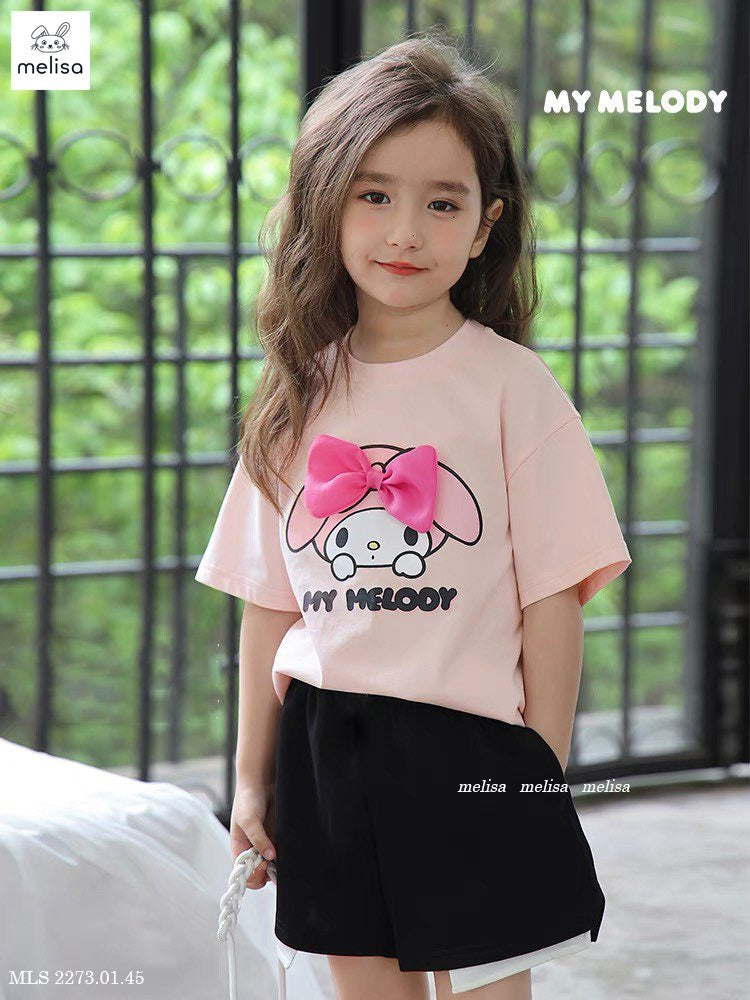BOW PINK TEE WITH BLACK COTTON SET