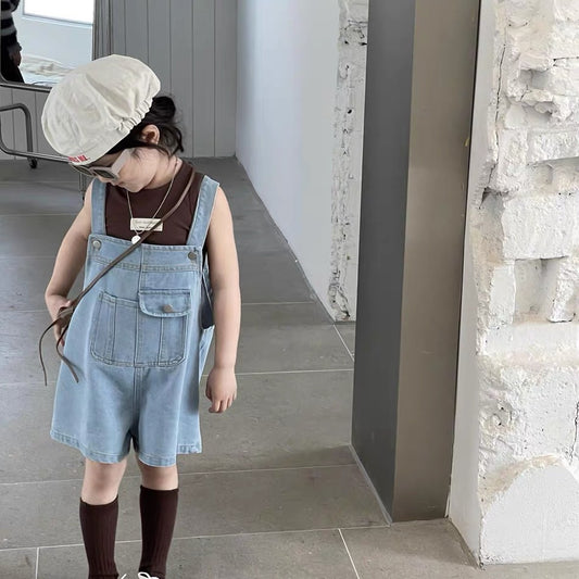BROWN TANKTOP WITH JEAN OVERALL SET