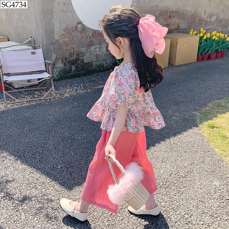 PINK FLORAL TOP WITH PANTS SET