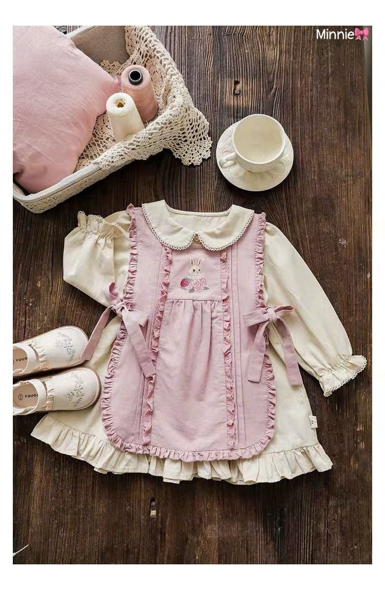 COLLAR DRESS WITH PINK OVERALL SET