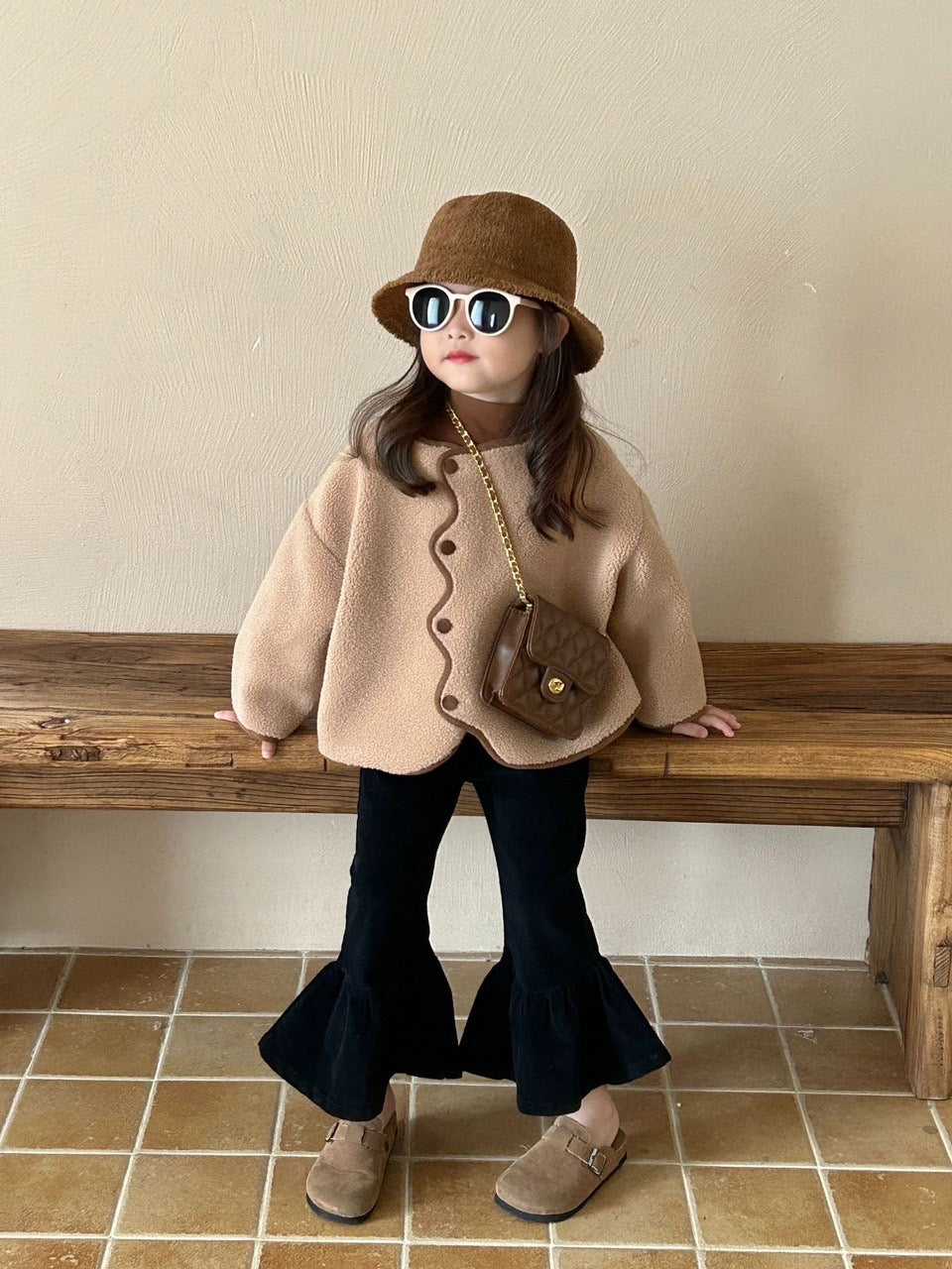 BROWN JACKET WITH WIDE LEG PANTS SET