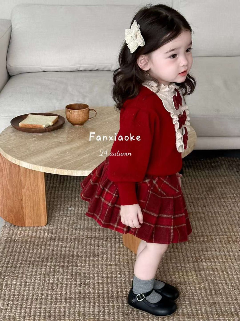 RED WOOLEN TOP WITH SKIRT SET