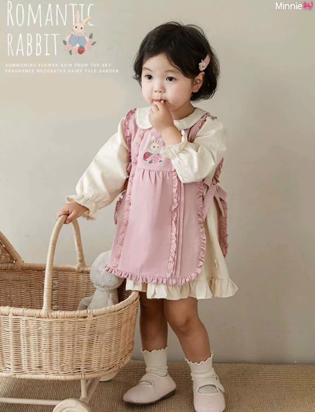 COLLAR DRESS WITH PINK OVERALL SET