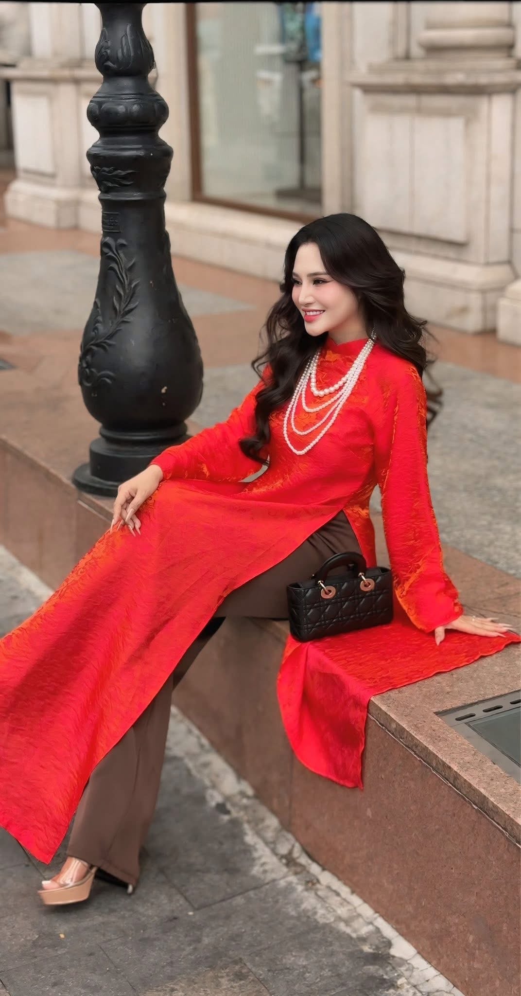 Kim - Red Silk Áo Dài - Traditional Vietnamese Dress for Women | Wedding Guest Gown