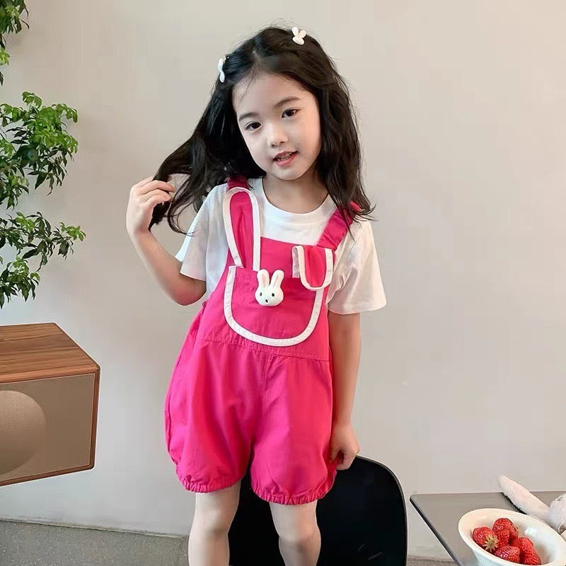 PINK RABBIT OVERALL SET