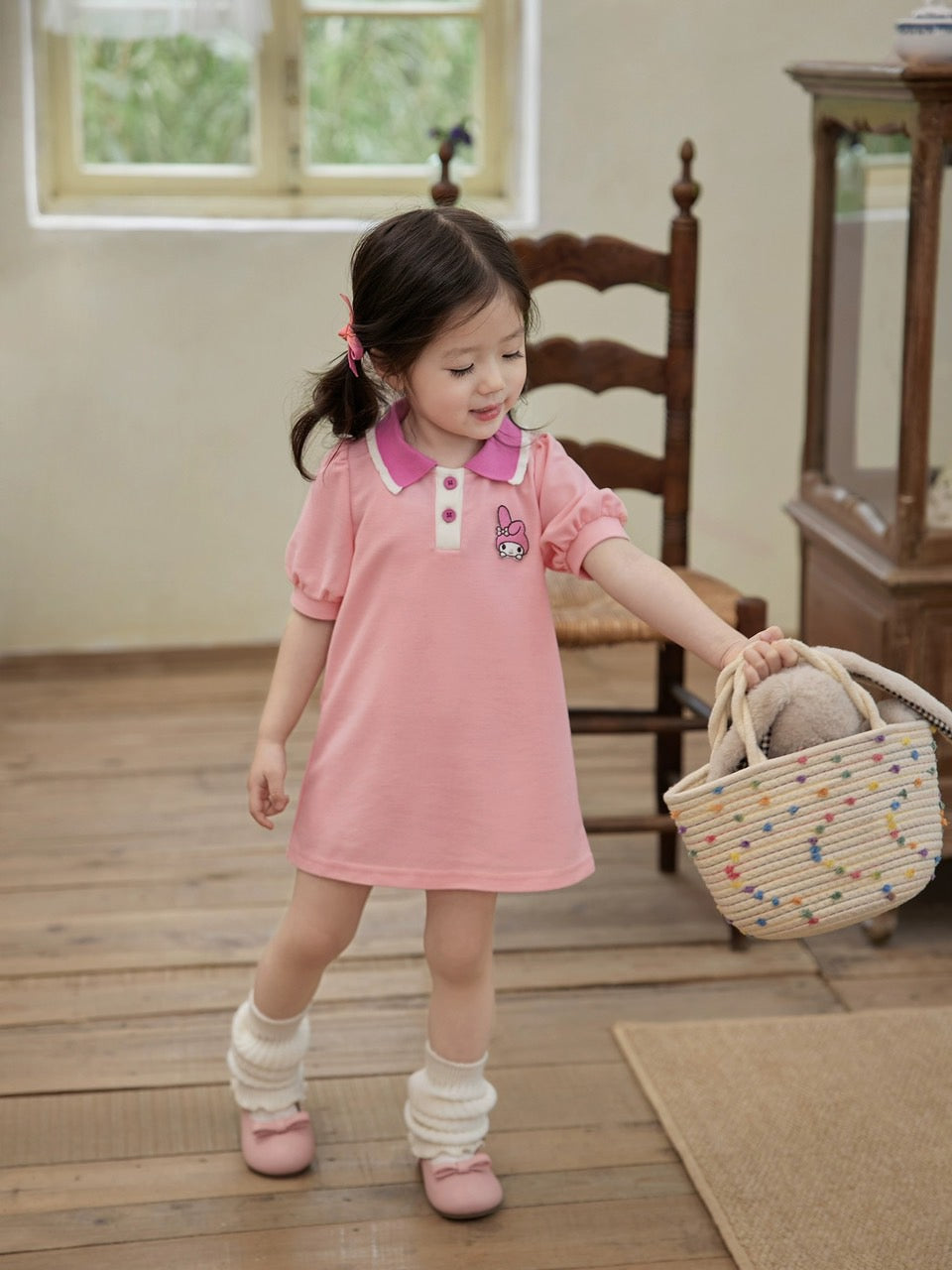 CUTIE PINK RABBIT POLO DRESS