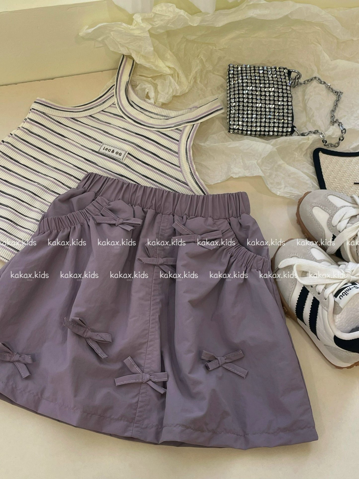 PURPLE TOP WITH BOW SKIRT SET
