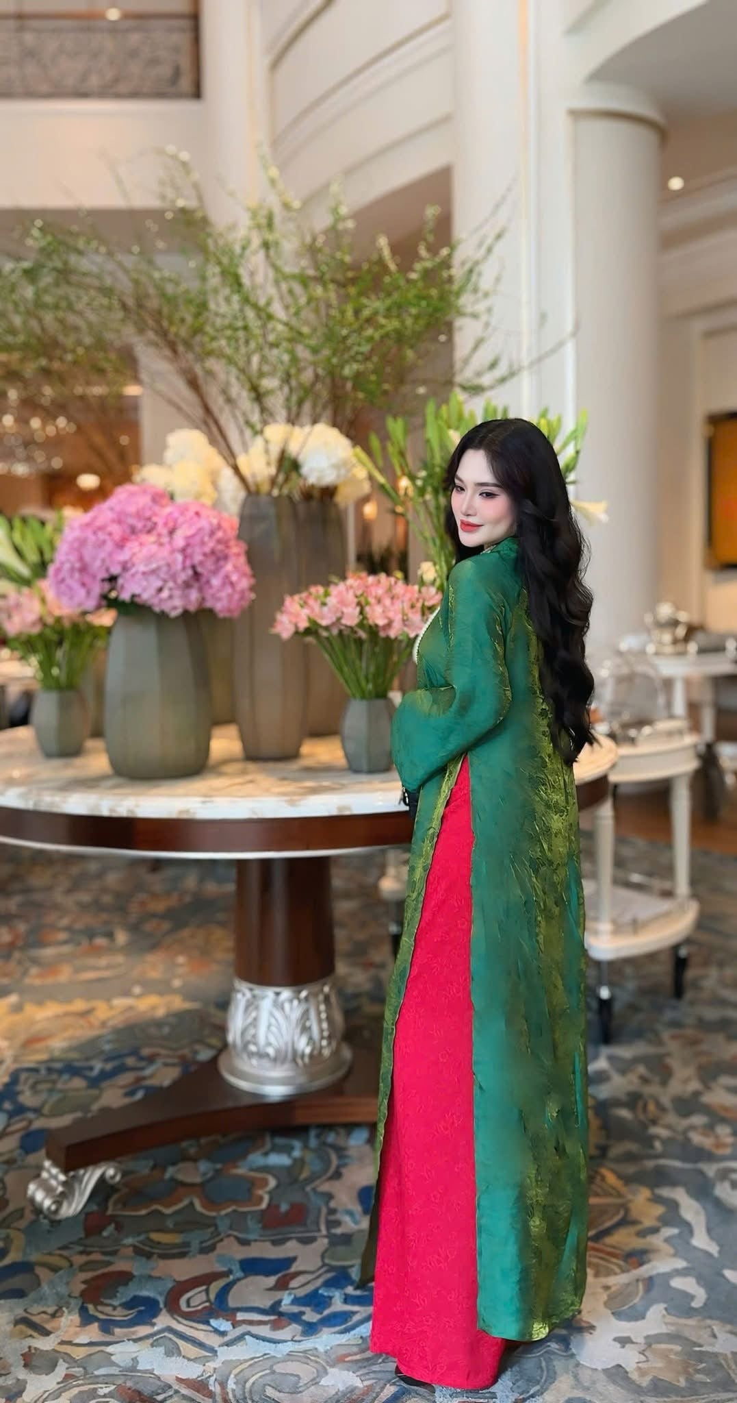 Kim - Green Silk Áo Dài - Traditional Vietnamese Dress for Women | Wedding Guest Gown
