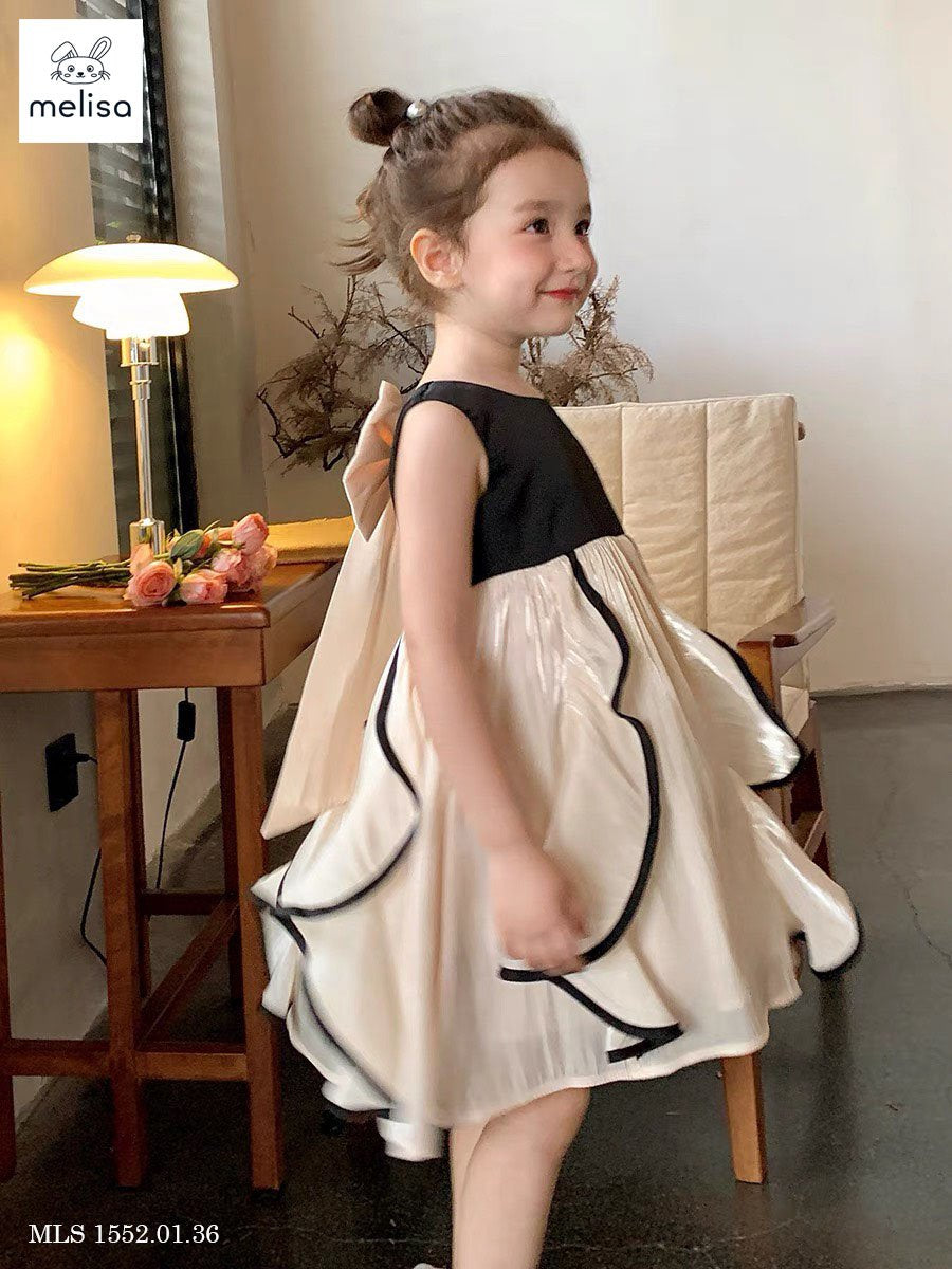 BACK BOW BLACK AND CREAM DRESS