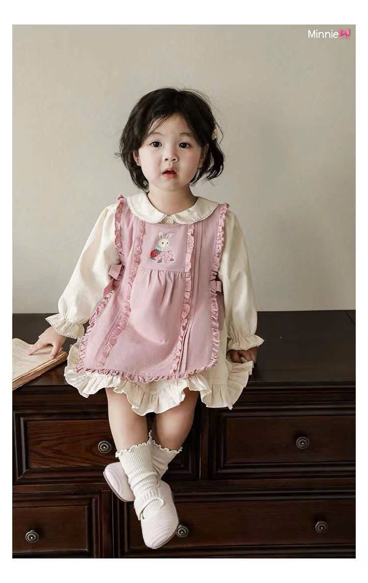 COLLAR DRESS WITH PINK OVERALL SET