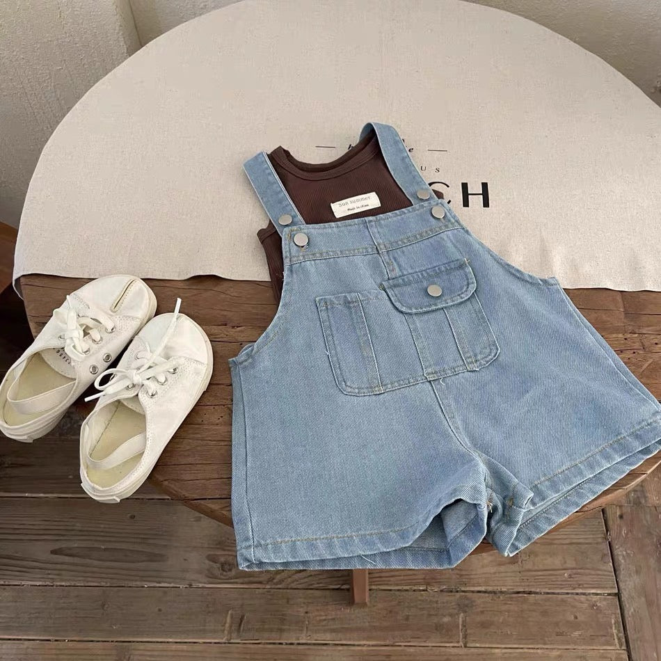 BROWN TANKTOP WITH JEAN OVERALL SET