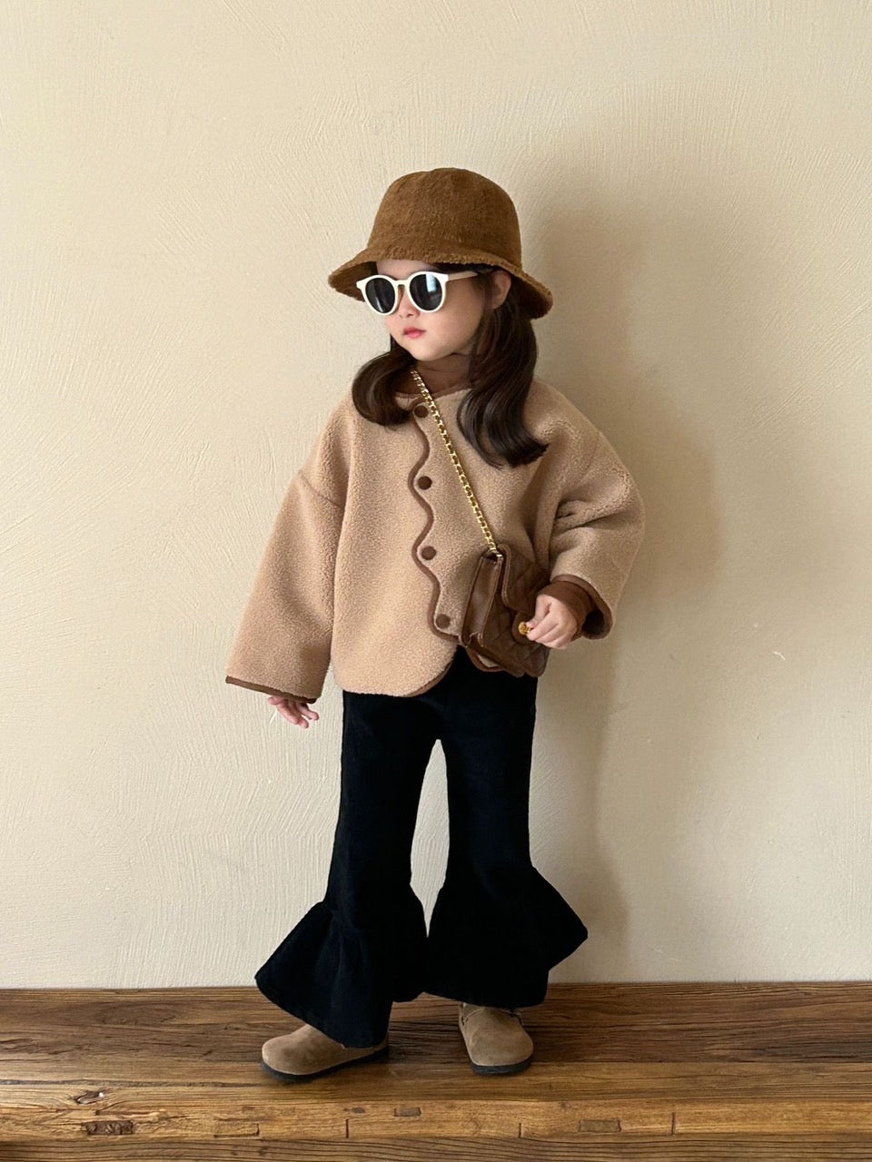 BROWN JACKET WITH WIDE LEG PANTS SET