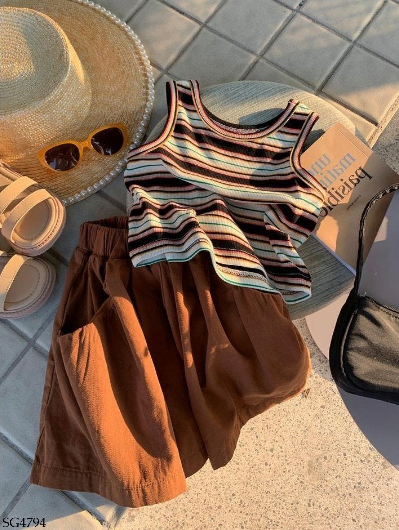 BROWN TANK TOP WITH SHORT SET