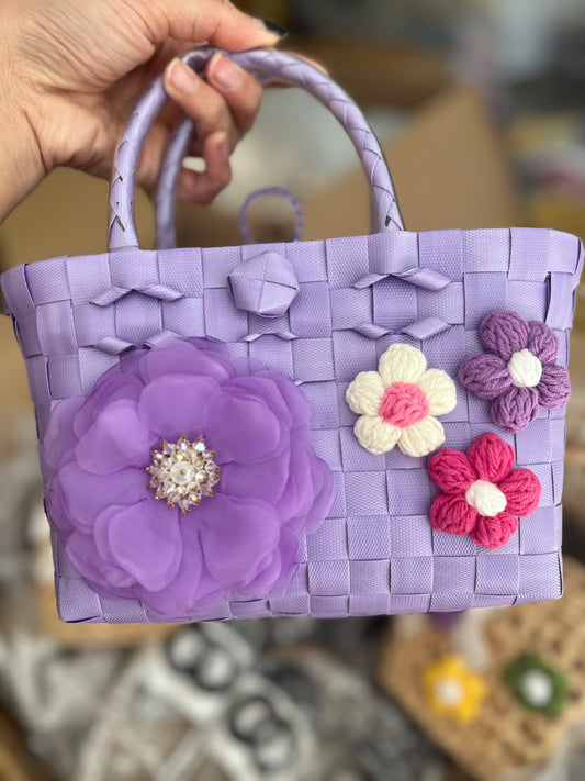 Túi đan hoa tím cho bé