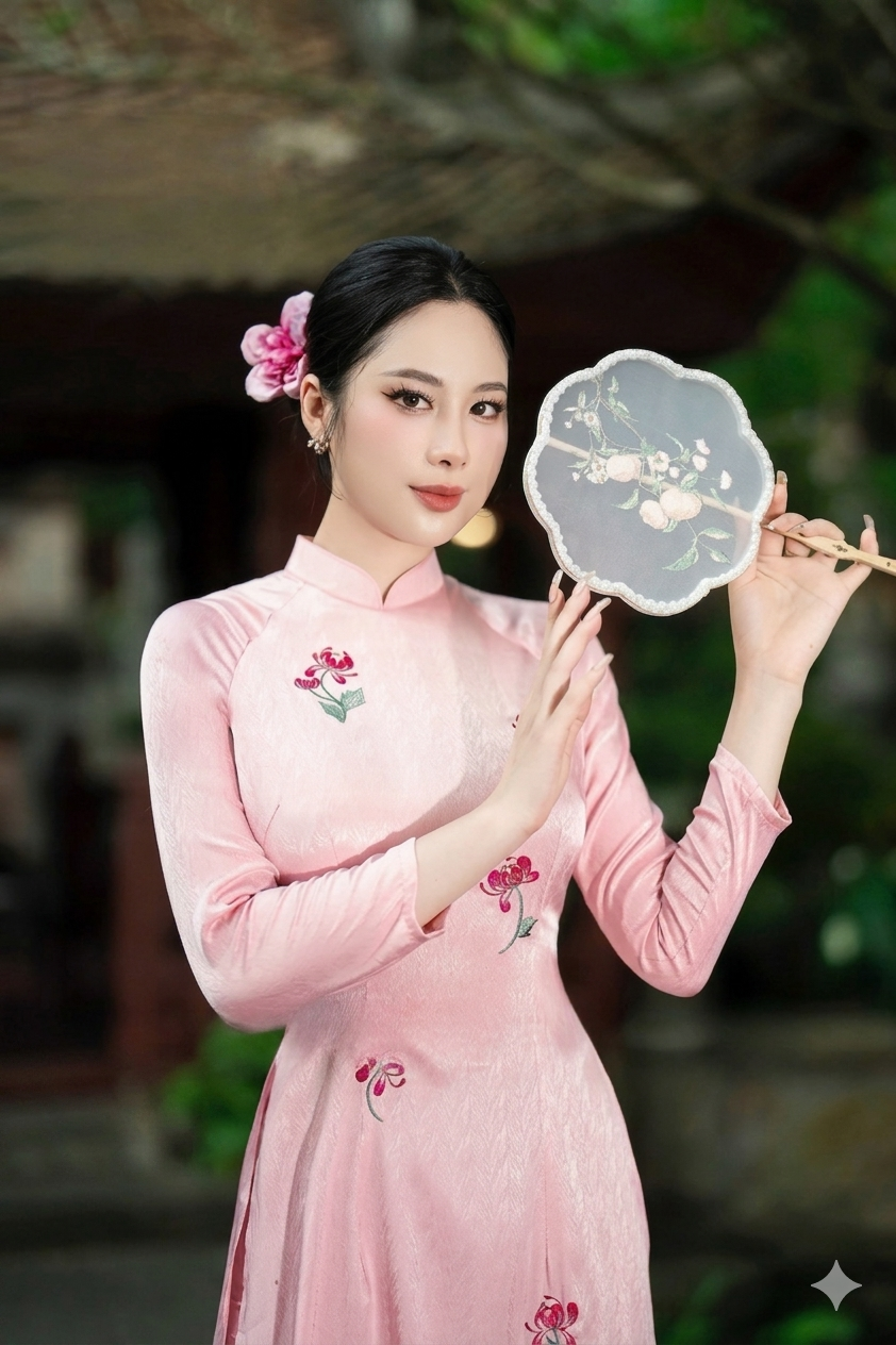 Floral Embroidery Ao Dai, Pink Long Dress for Women, Traditional Ao Dai with pants for Lunar New Year Wedding Guest Dress
