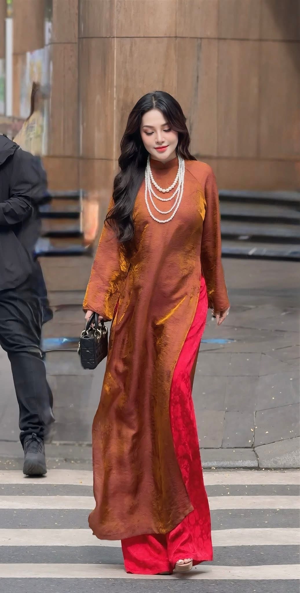 Kim - Brown Silk Áo Dài - Traditional Vietnamese Dress for Women | Wedding Guest Gown
