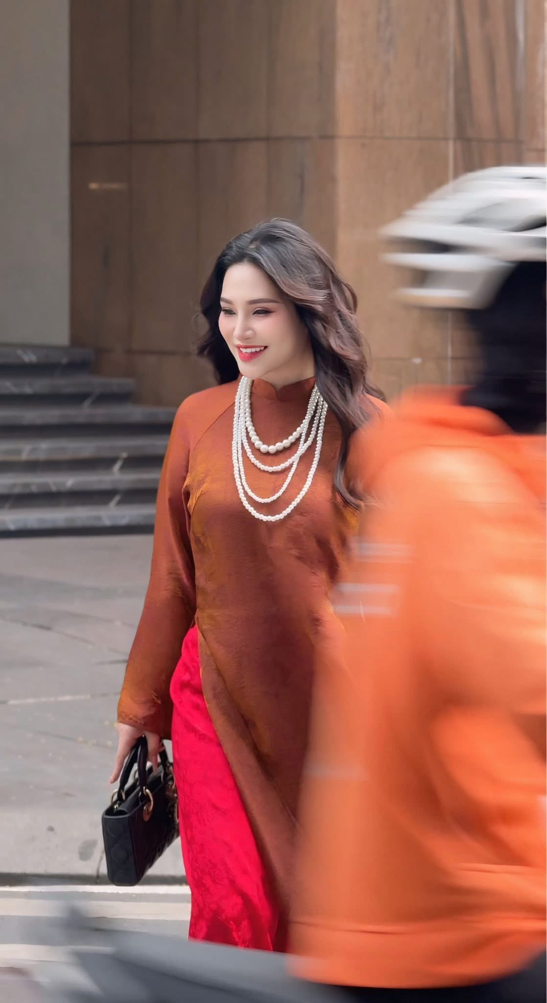 Kim - Brown Silk Áo Dài - Traditional Vietnamese Dress for Women | Wedding Guest Gown