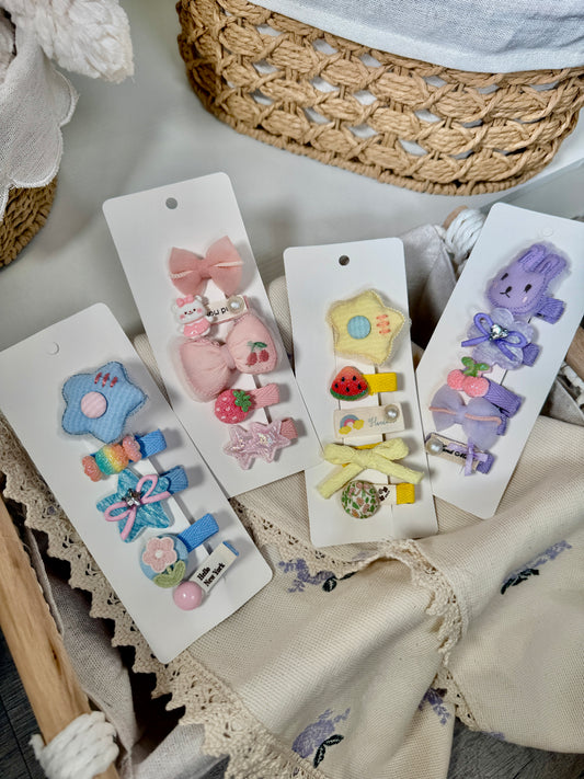 Plush & Corduroy Hair Clip Set – 5-Piece Soft Fabric Hair Pins – Cute Fruit, Star, Bunny Aesthetic Accessories for Toddlers and Girls