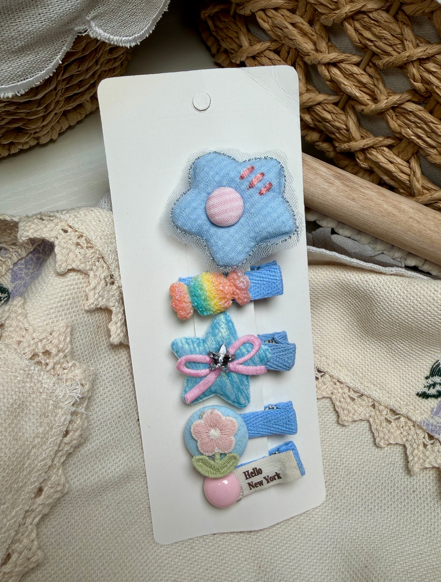 Plush & Corduroy Hair Clip Set – 5-Piece Soft Fabric Hair Pins – Cute Fruit, Star, Bunny Aesthetic Accessories for Toddlers and Girls