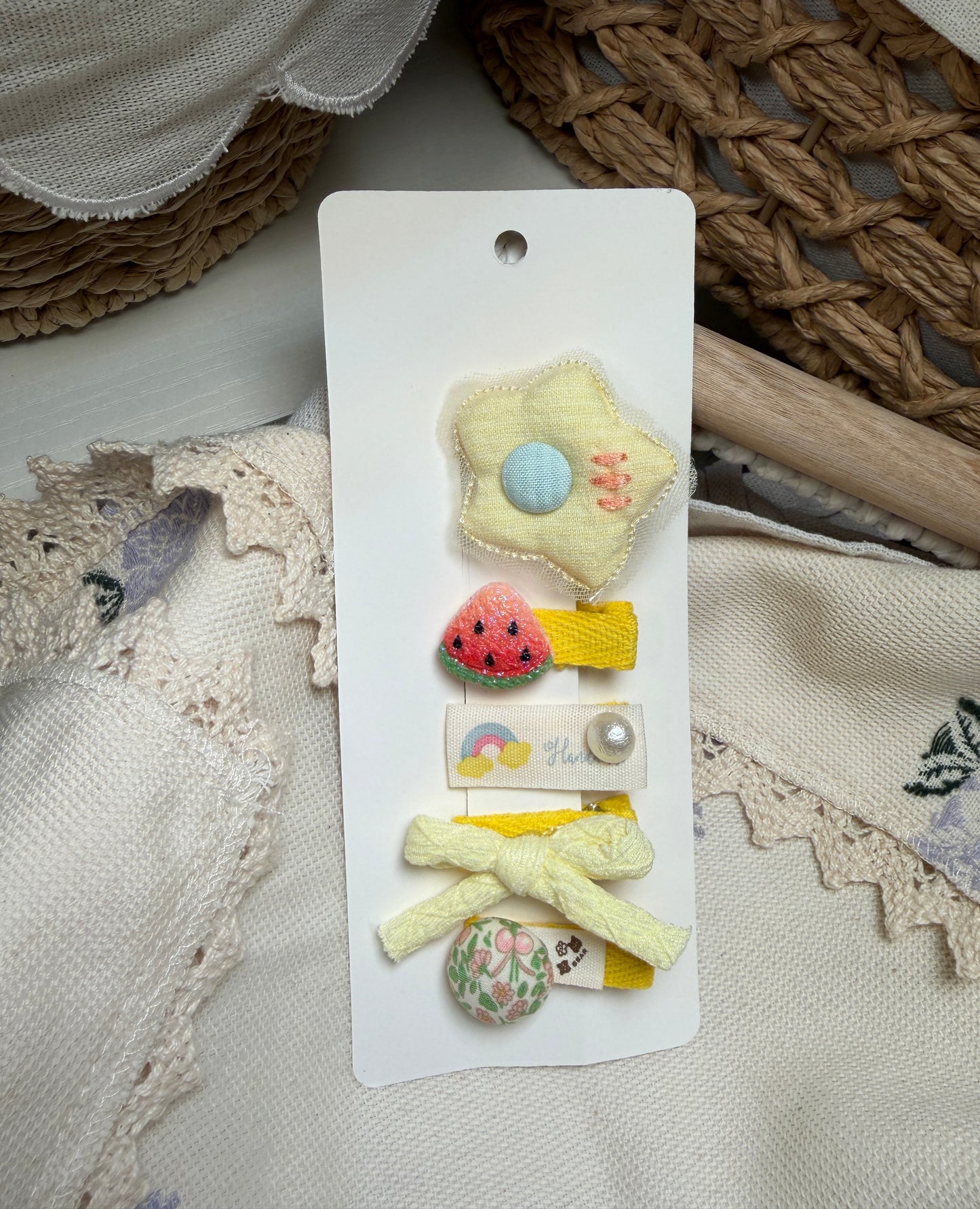 Plush & Corduroy Hair Clip Set – 5-Piece Soft Fabric Hair Pins – Cute Fruit, Star, Bunny Aesthetic Accessories for Toddlers and Girls