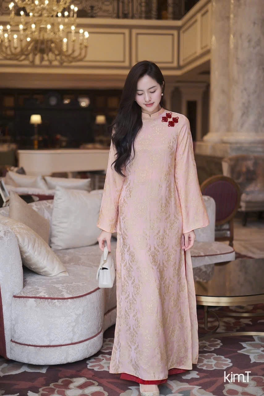Orange Ao Dai with Red pants, Women's Lunar New Year and Wedding Guess outfit - Traditional Vietnamese Dress