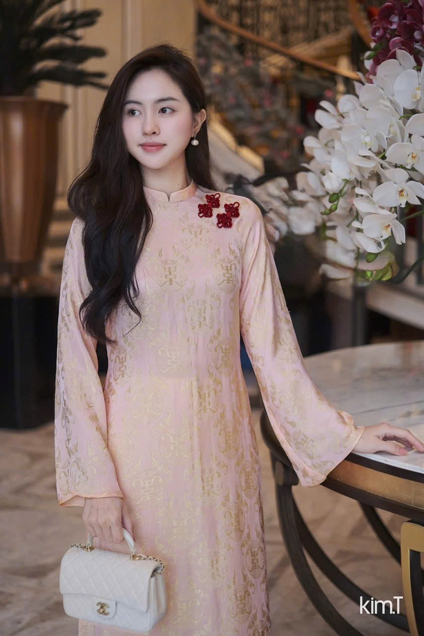 Orange Ao Dai with Red pants, Women's Lunar New Year and Wedding Guess outfit - Traditional Vietnamese Dress