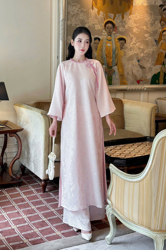 Modern Pink Ao Dai with Pants - Long Dress - Lunar New Year | Việt Phục | Wedding Guest dress - Ao dai cach tan