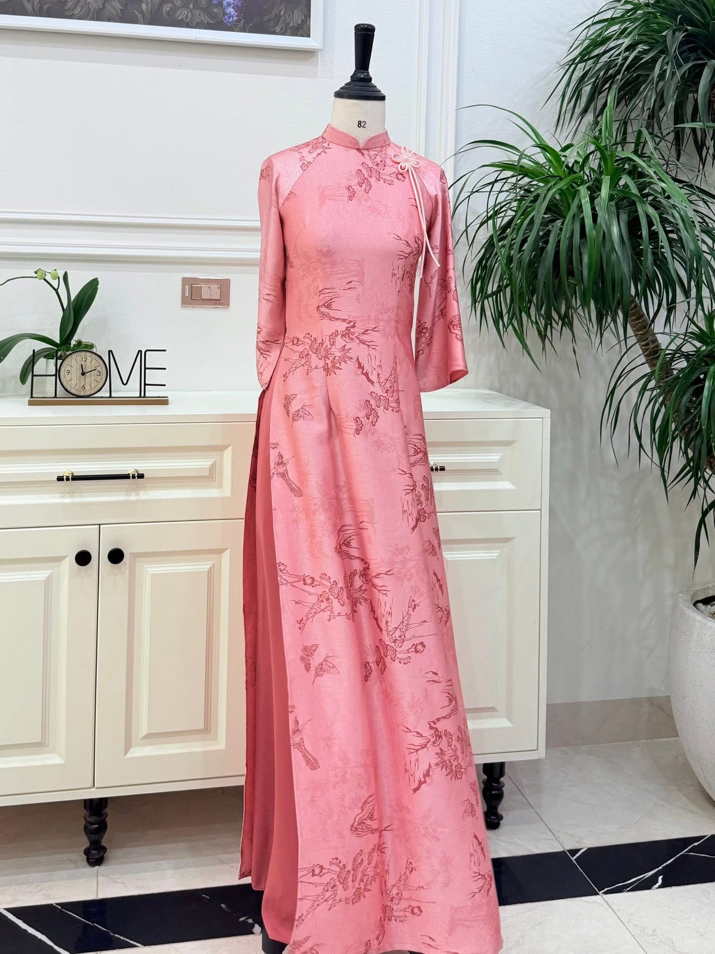 Pink Ao Dai Set with Traditional Floral Print - Vietnamese Ao Dai with pants for Women • Lunar New Year Wedding Guest Việt Phục